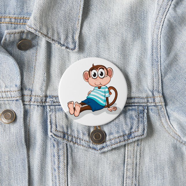 Chapa Redonda De 7 Cm Cute Monkey in Blue Striped Shirt and Shorts (Subido por el creador)