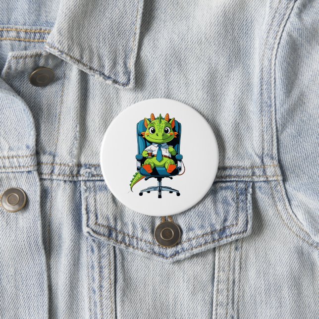 Chapa Redonda De 7 Cm Cute Office Dragon Pin | Funny Cartoon Badge (In situ)