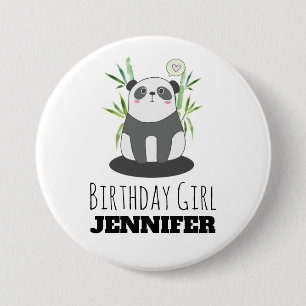 Chapa Redonda De 7 Cm Cute Panda blanco y negro en Chica de cumpleaños d