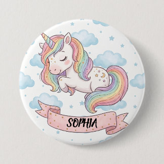 Chapa Redonda De 7 Cm Cute Pastel Rainbow Unicorn Clouds Personalized