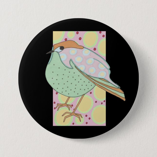 Chapa Redonda De 7 Cm Cute Stylish Framed Pastel Songbird (Anverso)