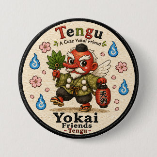 Chapa Redonda De 7 Cm Cute Tengu Japanese Yokai Folklore Character