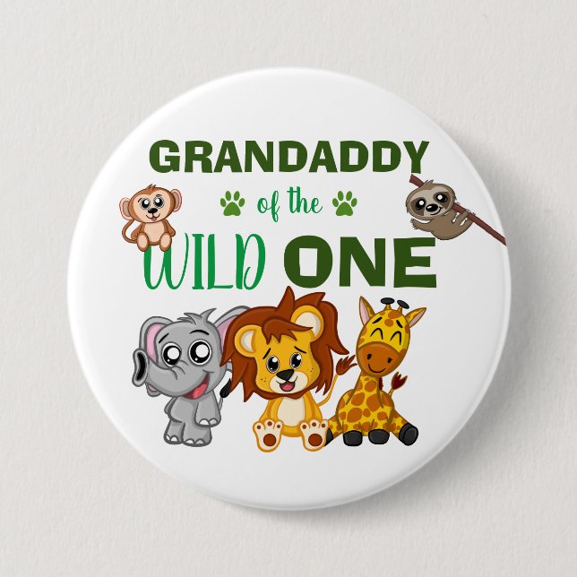 Chapa Redonda De 7 Cm Cute Wild One Jungle Safari Zoo Animal Grandaddy (Anverso)