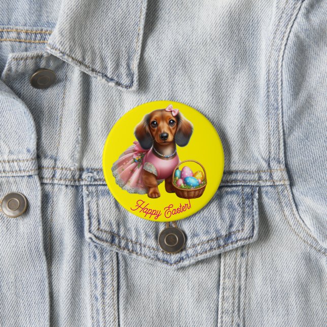 Chapa Redonda De 7 Cm Dachshund Happy Easter Button (In situ)