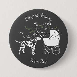 Chapa Redonda De 7 Cm Dalmatian Baby Shower Dog Silhouette