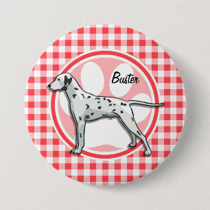 Chapa Redonda De 7 Cm Dalmatian; Gingham rojo y blanco