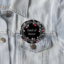 Chapa Redonda De 7 Cm Dama de honor Corona floral negra blanca rosa
