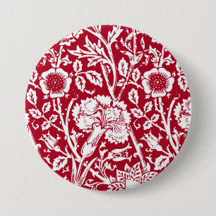 Chapa Redonda De 7 Cm Damasco, rojo y blanco del clavel de Nouveau del