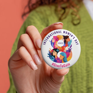 Chapa Redonda De 7 Cm Dar Para Ganar Día Internacional de la Mujer DIM