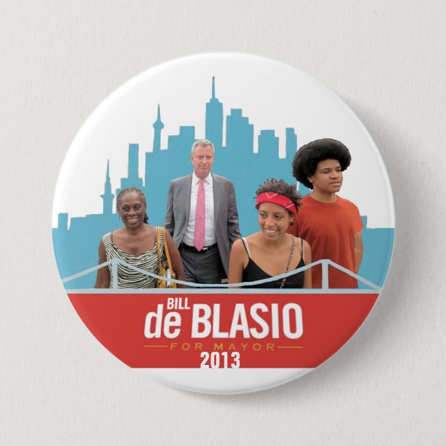 Chapa Redonda De 7 Cm De Blasio para el alcalde (Anverso)