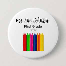 Chapa Redonda De 7 Cm De vuelta a la escuela, los crayones añaden el año