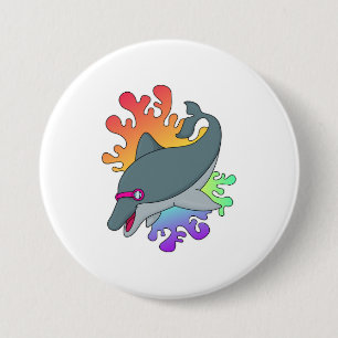 Chapa Redonda De 7 Cm Delfín en Natación con Gafas de Natación