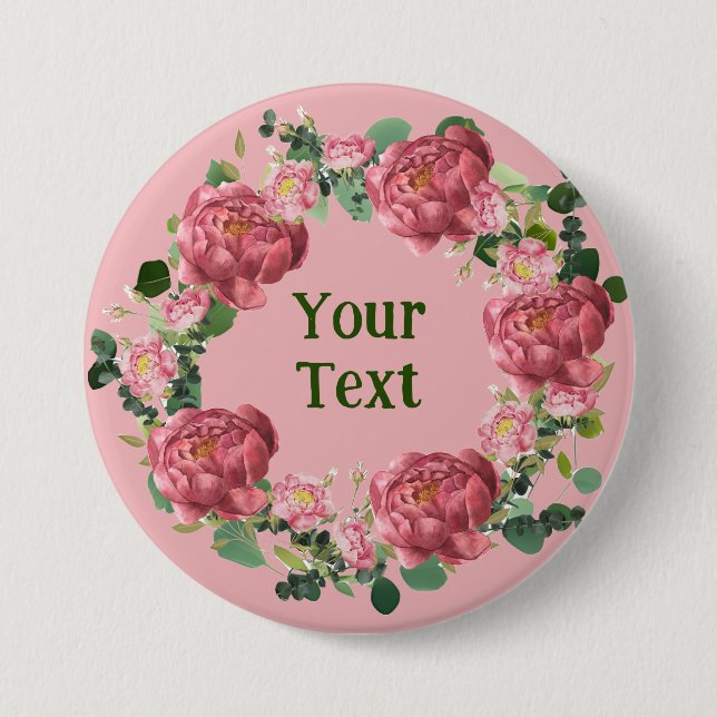 Chapa Redonda De 7 Cm Delicada placa de trama de flores de peones (Anverso)