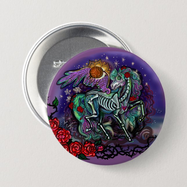 Chapa Redonda De 7 Cm Día de Muertos Horse (Anverso y reverso)