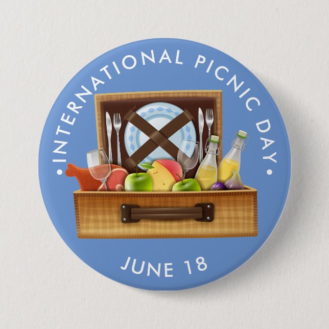 Chapa Redonda De 7 Cm Día Internacional del Picnic, PICNIC BASKET (Anverso)