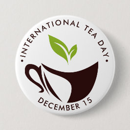 Chapa Redonda De 7 Cm Día Internacional del Té, taza, logo de hojas