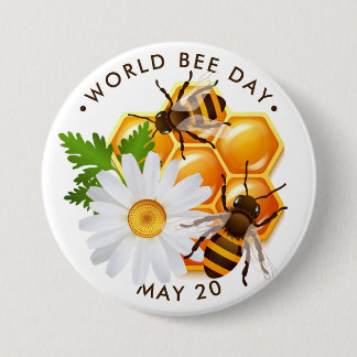 Chapa Redonda De 7 Cm Día Mundial de la Abeja, abejas melíferas, panal d
