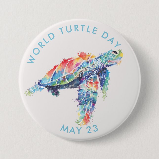 Chapa Redonda De 7 Cm Día Mundial de la Tortuga, tortuga acuática (Anverso)