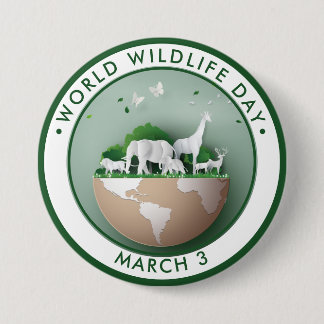 Chapa Redonda De 7 Cm Día Mundial de la Vida Silvestre, animales de pape