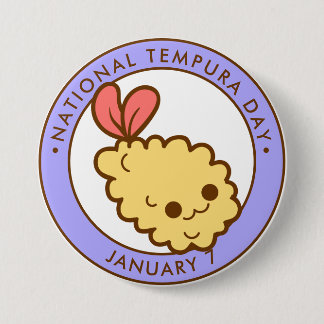 Chapa Redonda De 7 Cm Día Nacional de Tempura, tempura de camarón kawaii