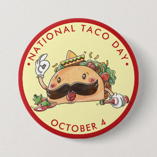 Chapa Redonda De 7 Cm Día Nacional del Taco, taco acuarela con sombrero