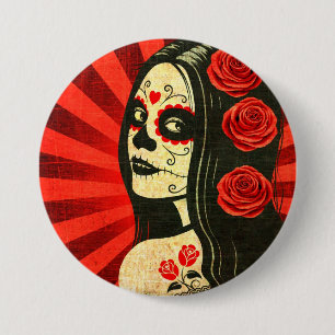 Chapa Redonda De 7 Cm Día rojo del vintage del chica muerto