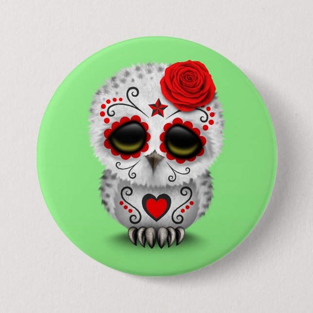 Chapa Redonda De 7 Cm Día rojo lindo del verde muerto del búho del (Anverso)