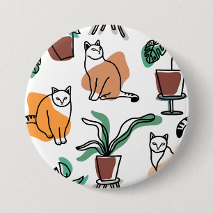 Chapa Redonda De 7 Cm Dibujo en línea de gatos y flores