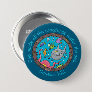 Chapa Redonda De 7 Cm Dibujos divertidos de criaturas marinas con versíc