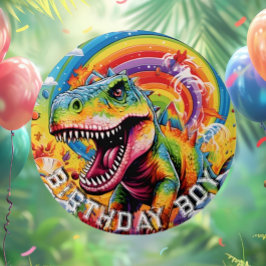 Chapa Redonda De 7 Cm Dinosaurio arcoiris feliz cumpleaños