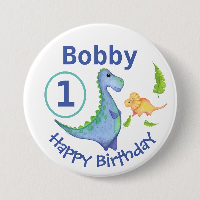 Chapa Redonda De 7 Cm Dinosaurio personaliza el primer cumpleaños de un  (Anverso)