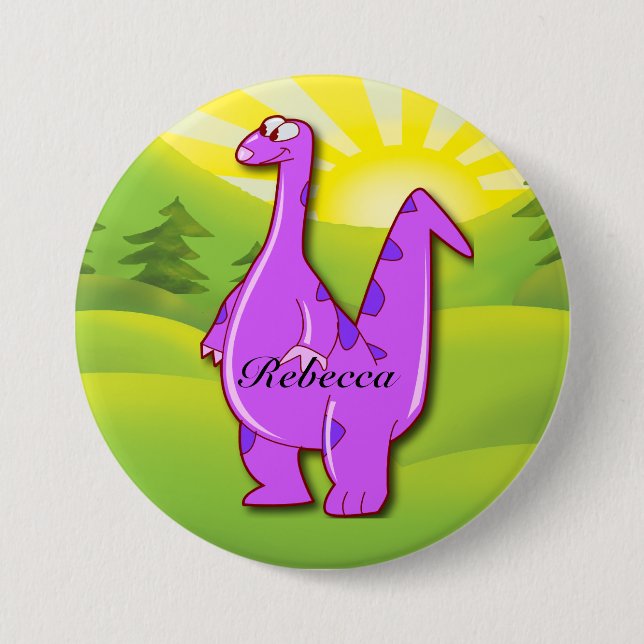 Chapa Redonda De 7 Cm Dinosaurio personalizado púrpura rosada linda (Anverso)