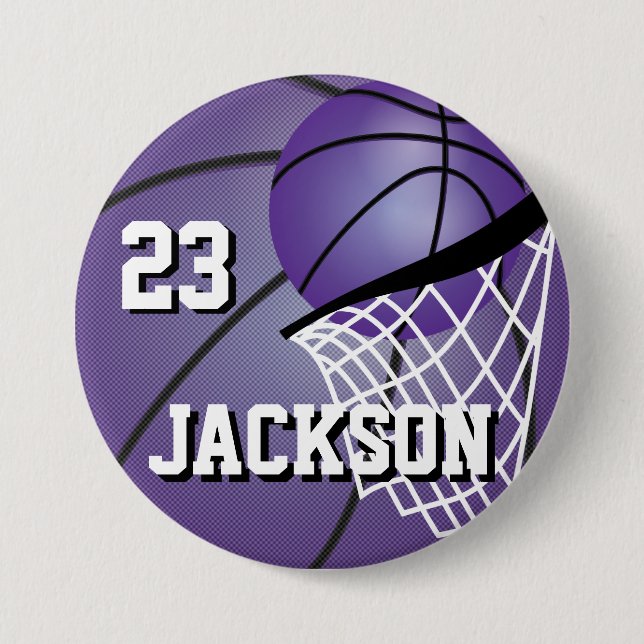 Chapa Redonda De 7 Cm Diseño de baloncesto púrpura | Personalizar (Anverso)