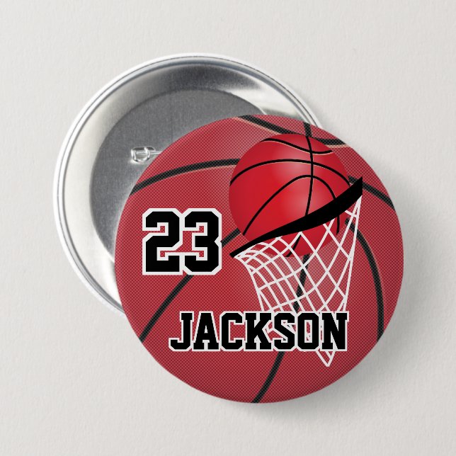 Chapa Redonda De 7 Cm Diseño de baloncesto rojo | Personalizar (Anverso y reverso)