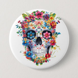 Chapa Redonda De 7 Cm Diseño de cráneo floral