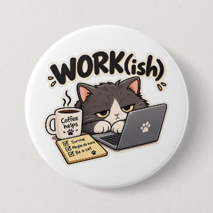 Chapa Redonda De 7 Cm Diseño de humor de oficina de gato divertido de ca