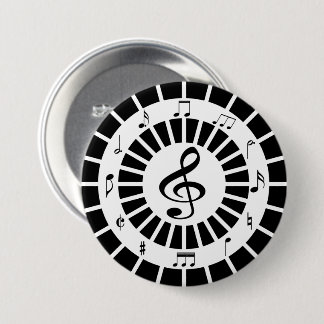Chapa Redonda De 7 Cm Diseño de notas musicales en blanco negro circular