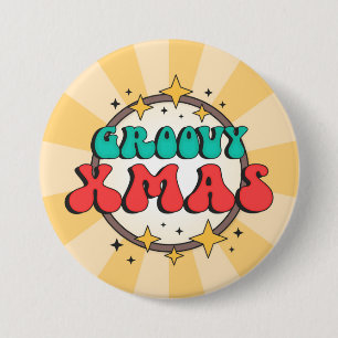 Chapa Redonda De 7 Cm Diseño de texto funky de Navidad retro Groovy Xmas