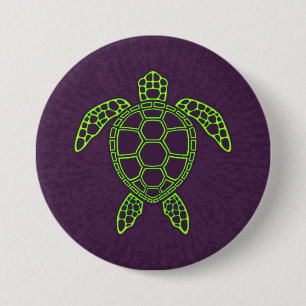 Chapa Redonda De 7 Cm Diseño de tortuga marina con lava neón verde