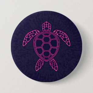 Chapa Redonda De 7 Cm Diseño de tortuga marina de neón verde