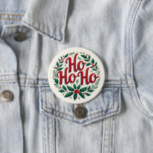 Chapa Redonda De 7 Cm Diseño tipográfico de corona de Navidad Ho Ho Ho