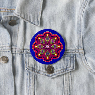 Chapa Redonda De 7 Cm Diwali Purple Diya Flame Lotus Mandala Blue