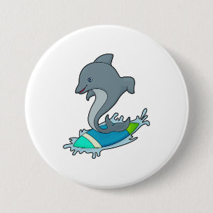 Chapa Redonda De 7 Cm Dolpin como surfista con Surfboard