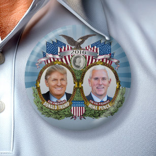 Chapa Redonda De 7 Cm Donald Trump y Mike Pence Jugate Photo Blue Design
