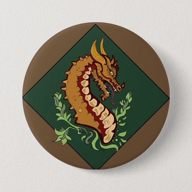 Chapa Redonda De 7 Cm Dragón marrón estilizado (Anverso)