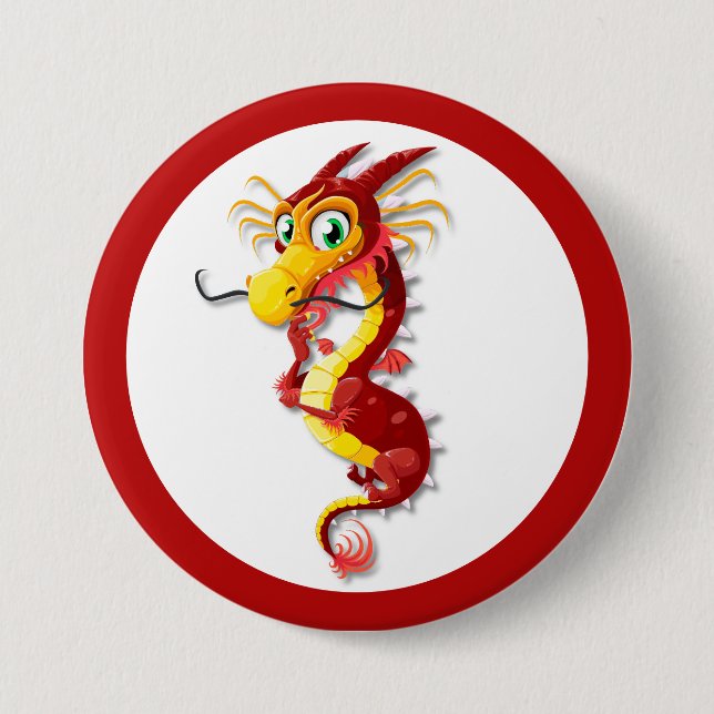 Chapa Redonda De 7 Cm Dragón rojo chino (Anverso)
