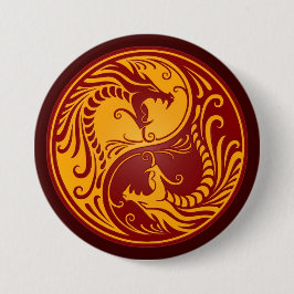 Chapa Redonda De 7 Cm Dragones rojos de oro de Yin Yang
