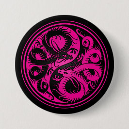 Chapa Redonda De 7 Cm Dragones rosados y negros del chino de Yin Yang
