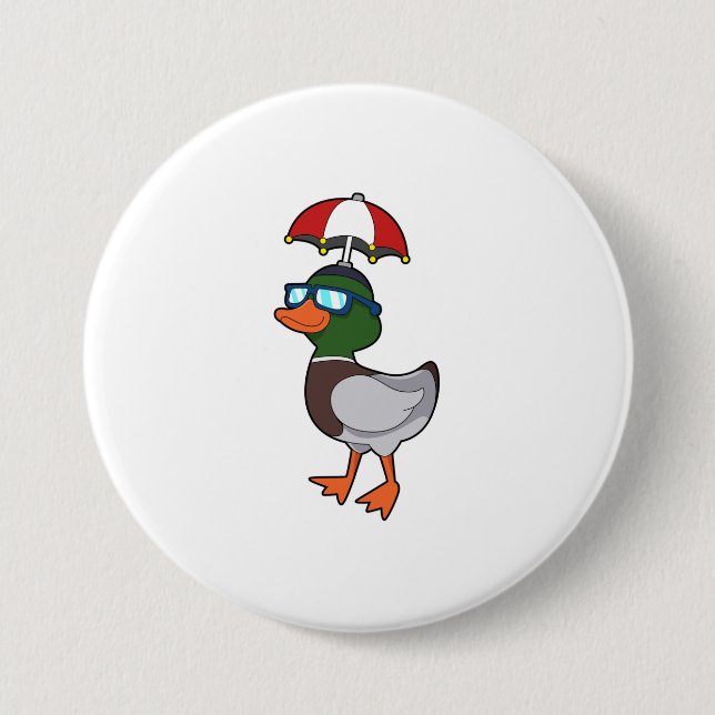 Chapa Redonda De 7 Cm Duck en la lluvia con paraguas. PNG (Anverso)