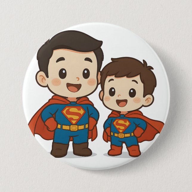Chapa Redonda De 7 Cm Dúo de superhéroes chibi Papelería	 (Anverso)